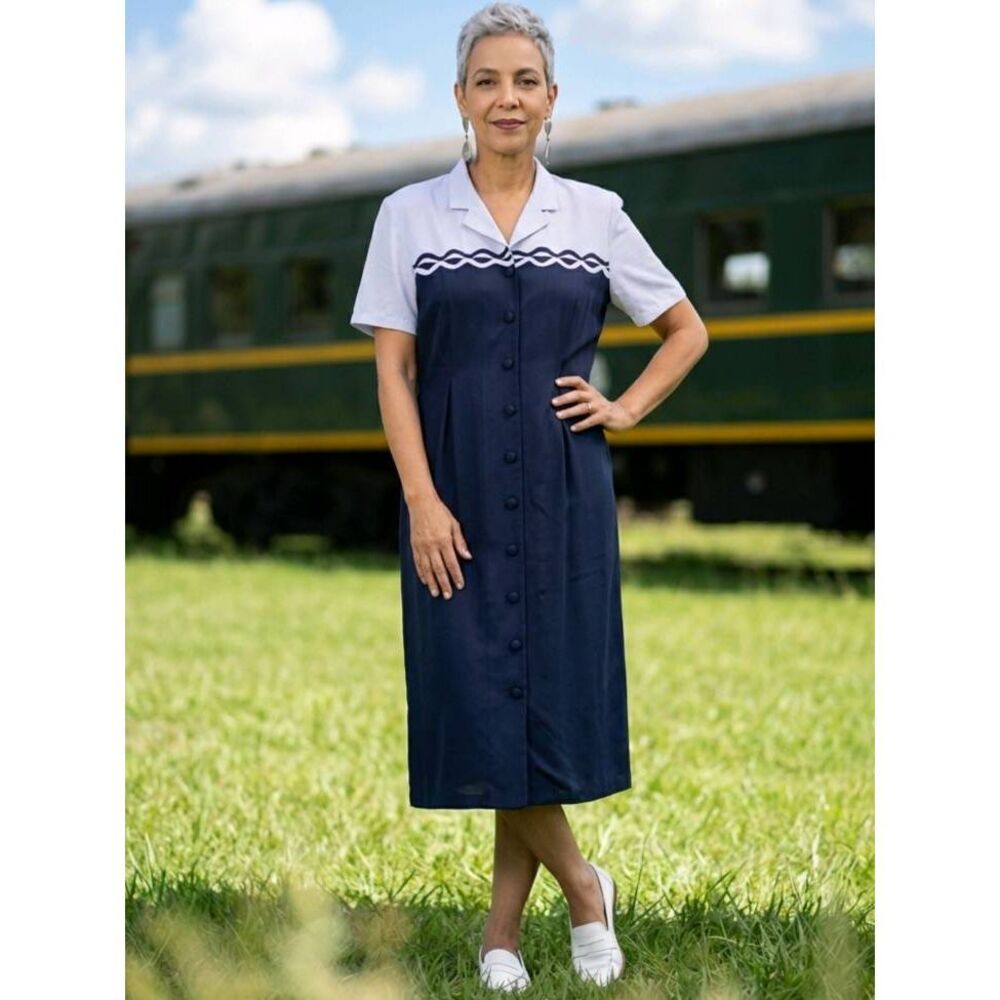 💇‍♀️Vintage Dress Barn Blue Button Front Short Sleeve Dress Size 22W